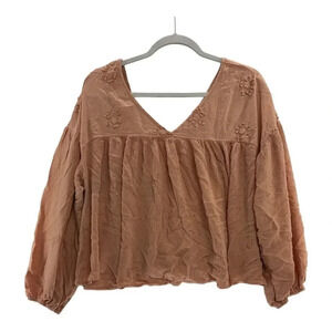 Ces Lemme Women's Textured Top V-Neck Long Sleeve Shirt Medium